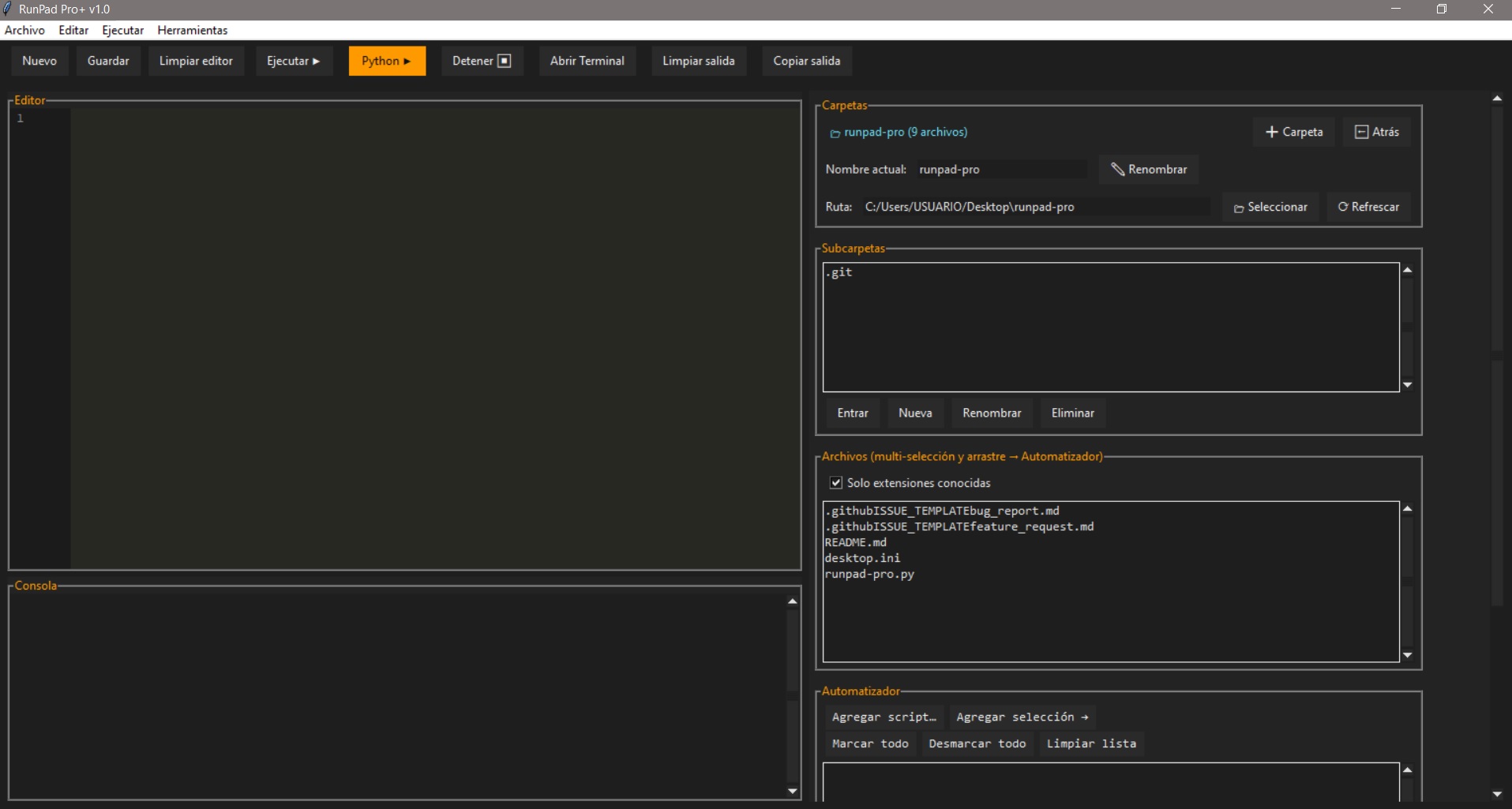 RunPad – Editor y lanzador de scripts